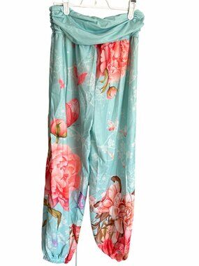 NWT Buddha Stones Harem Pants Boho Cotton Flowers Butterfly Yoga Elastic Women S